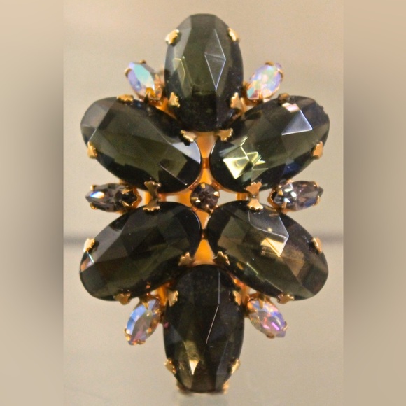 JULIANA DELIZZA & ELSTER BRACELET BANGLE CLAMPER CRYSTAL VINTAGE SMOKED CRYSTALS - Picture 10 of 15